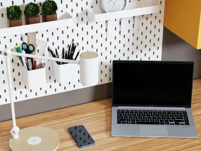 Workplace set with decor IKEA Sk 3 3D model