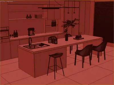 Luxury Marble Island Modern Kitchen Dining 3D Model 3D model