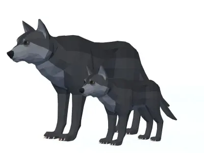 LowPoly Wolves pack Low-poly 3D model