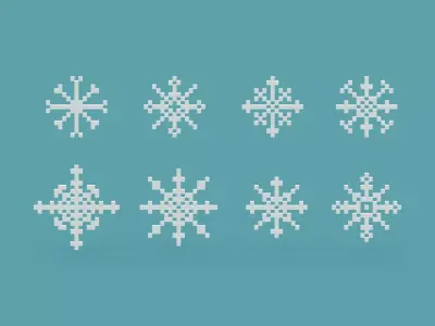 Pixel Snowflake Icon Set Low-poly 3D model