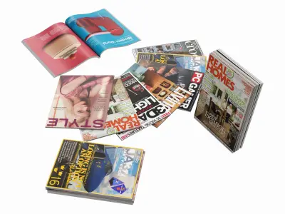 Magazine set in many positions for interior decoration 3D model