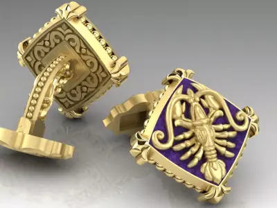 Zodiac signs Cufflinks Crayfish 3D print model