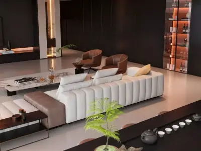 Modern Minimalist Style Living Room 3D model