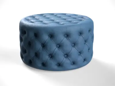 Crouchette Round Ottoman in Blue and Brown Low-poly 3D model