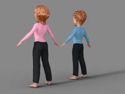 3D Cartoon Man and Woman 3D model