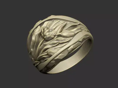 The Romantic Tulip ring design 3D print model