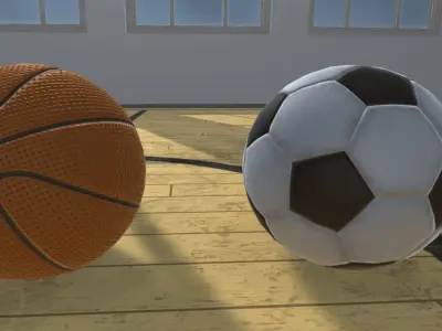 Balls two soccer on basketball court 3D model