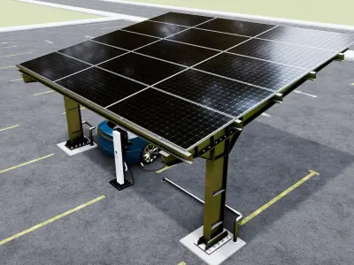 L Type 2 Car Solar Carport 3D model