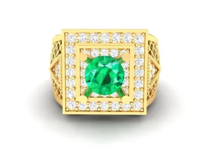 Luxury Square Emerald Statement Ring for Men  385 3D print model