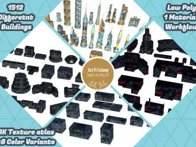Sci Fi Space Colony Pack Modular 8k PBR 1512 Buildings Low-poly 3D model