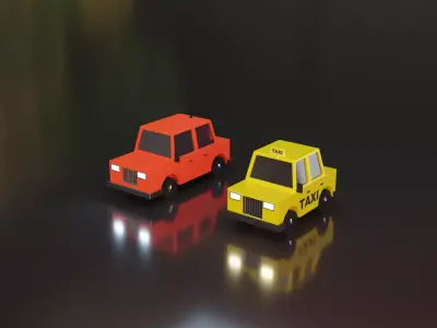 Taxi and Car LowPoly Free low-poly 3D model