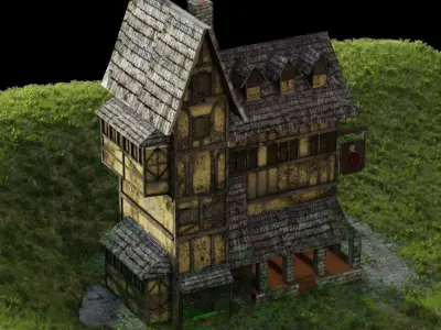 House 3D Model medieval on hill Free low-poly 3D model