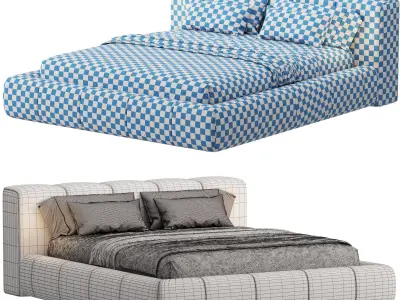 Italian light luxury fabric bed 3D model