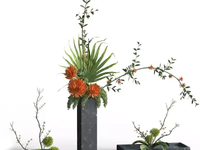 Indoor Plant Set 03 -three bouquets 3D model