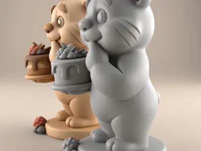 Cute Bear with Cake 3D STL File for Fun Decor 3D print model