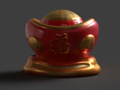 Chinese gold ingot piggy bank  Low-poly 3D model