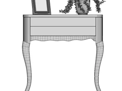 Wooden table with a plant 3D model