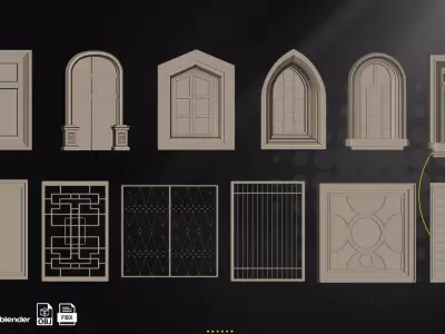  Gothic Window Pack Low-poly 3D model