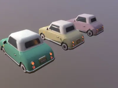Cute Classic Car Set Low-poly 3D model