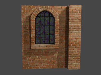 Wall with Vitral Window - Stained Glass - Parede Low-poly 3D model