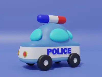Cartoon Cute Police Car Low-poly 3D model