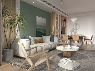 Living Room and Dining Room Scene 2 3D model