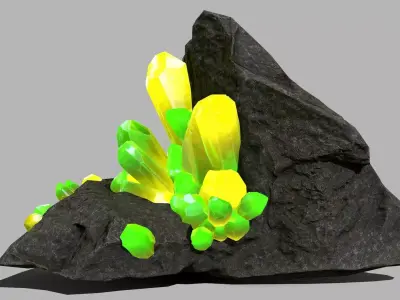 Crystal Set rock with crystals Low-poly 3D model