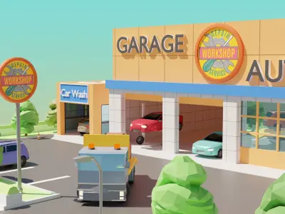 Low Poly Auto Service Low-poly 3D model