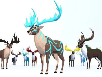 LowPoly Fantasy Deers pack Low-poly 3D model