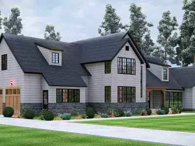 Luxury Modern American Farmhouse Two Story Exterior design 3D model