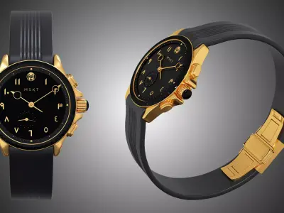 Modern Classic Black And Gold Leather Watch 3D model