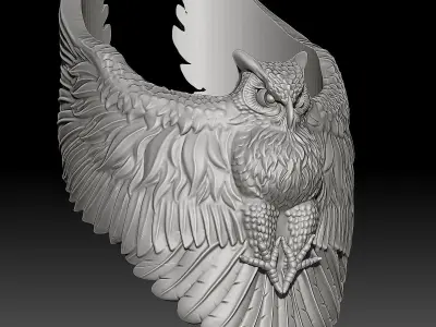 Owl Ring Sculpture jewelry Gold necklace 3D print model