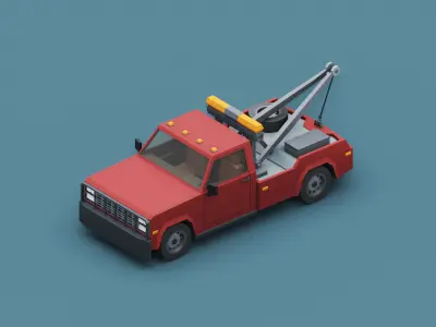Stylized Cartoon Tow Truck 80s Low-poly 3D model