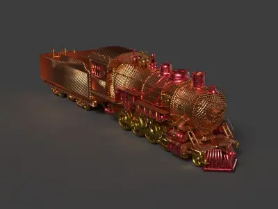 Steam locomotive train   Low-poly 3D model