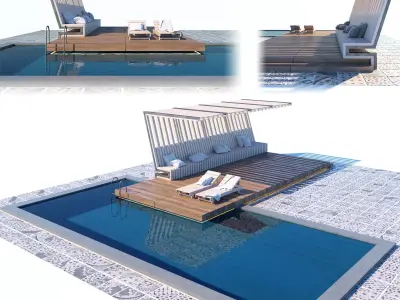 Pool with terrace and canopy  3D model