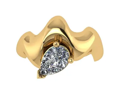 Wavy shank pear cut solitaire diamond ring 3D print model