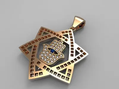 Gold pendant with a hamza hand inside a Star of David 3D model  3D print model