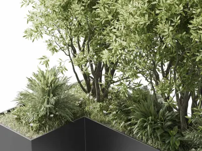 Concrete box plants on stand - outdoor plant 175 Low-poly 3D model
