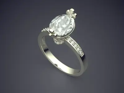 Luxury Ring With Oval Diamond CAD 3996 3D print model