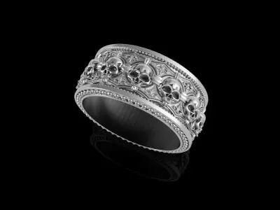 Gothic skull ring heraldic fleur de lis  3D print model