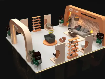 booth 9x8 open 3 side  2 sample  3D model