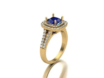 A Regal Radiance Cushion-Cut Sapphire Double Halo Diamond Ring 3D print model