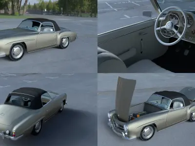 Full w interior Mercedes 190SL Soft Top 3D model