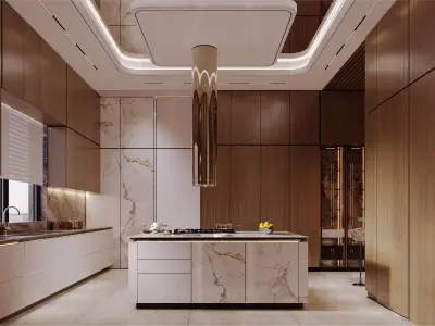 Luxury Villa Kitchen  Modern Interior  3D Model FBX MAX OBJ 3D model