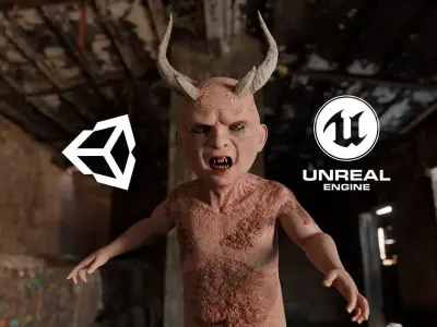 The Cursed child game character for Horror and Fantasy games Low-poly 3D model