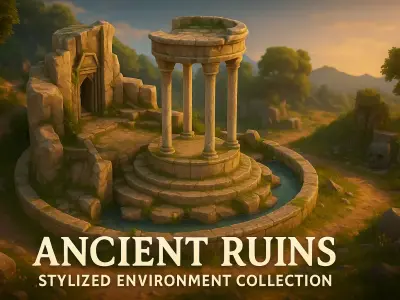 Stylized Ancient Temple Ruins with Water Edge 3D model