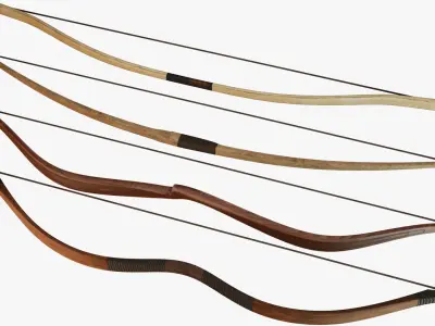 Collection of bows with arrows and quiver Low-poly 3D model