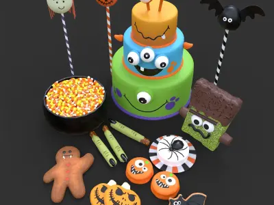 Cute Halloween Treats Pack 3D Model Collection
