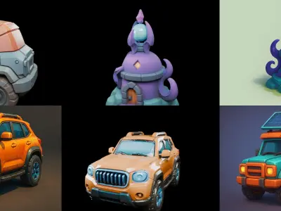 Stylized Car Advanced model bundle 3 pack 100 glb 3D model