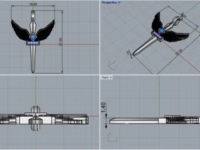 St Michael sword  with angel wings model 673 3D print model